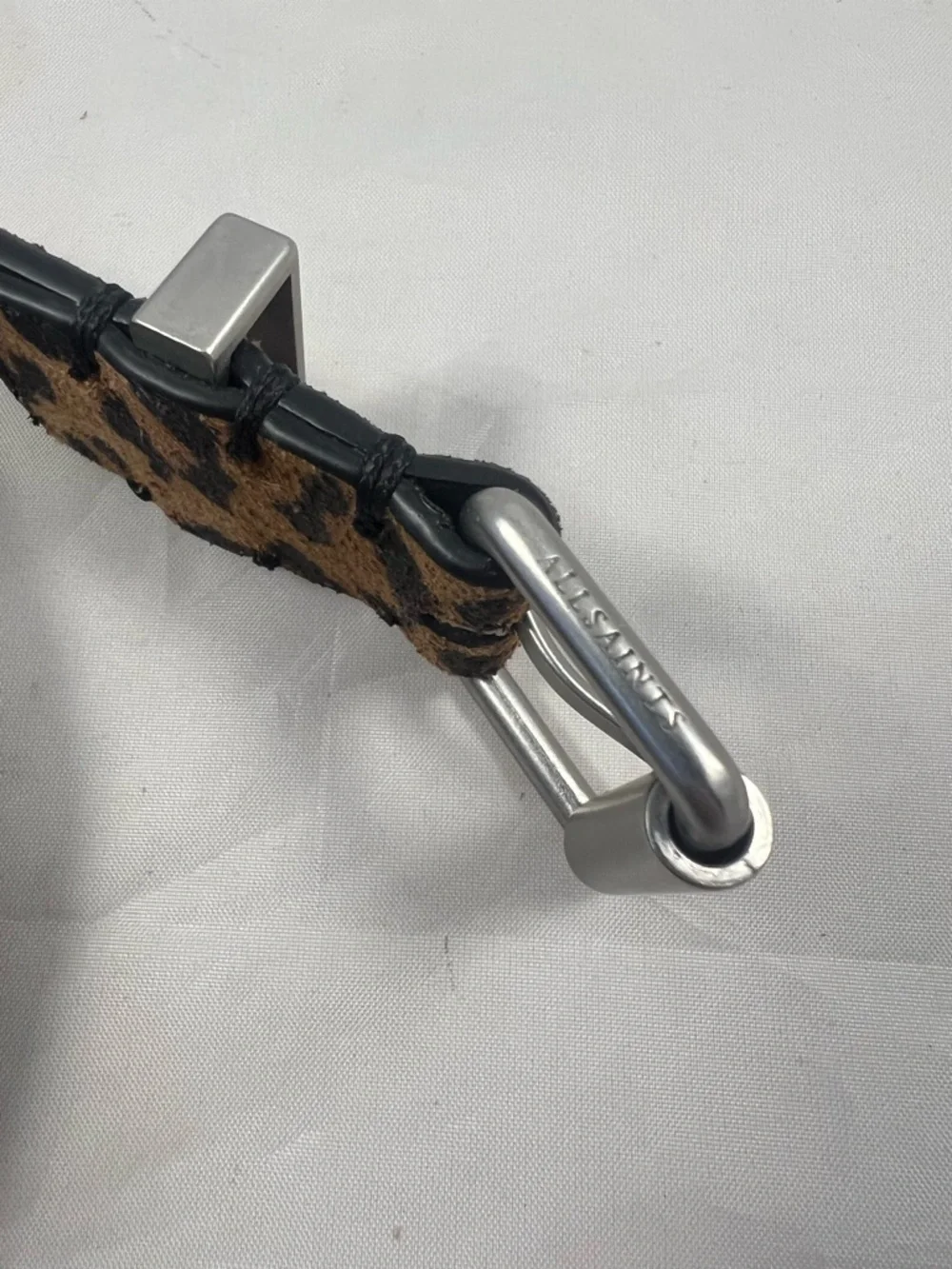 All Saints Women’s Karin Leopard Leather Silver Colored Buckle Size L